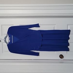 New York & Company 3/4 sleeve faux wrap blue dress, size Large